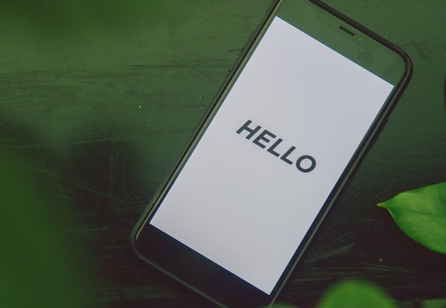 "Hello" text on a smartphone screen