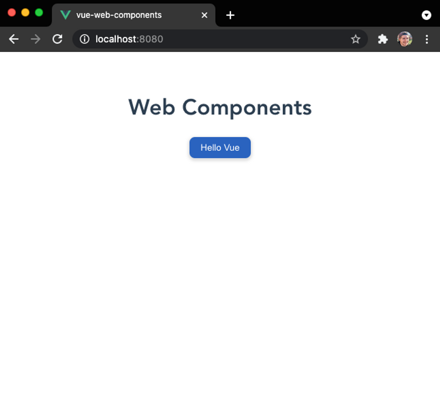 Vue dev server running with Base Button web component