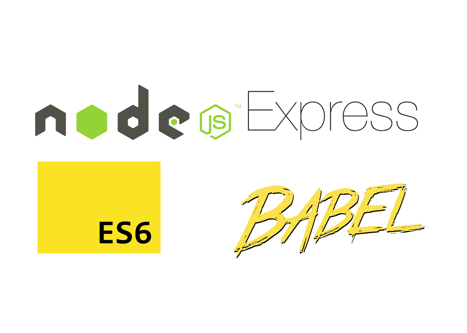 Express, Babel, NodeJS and JavaScript logos